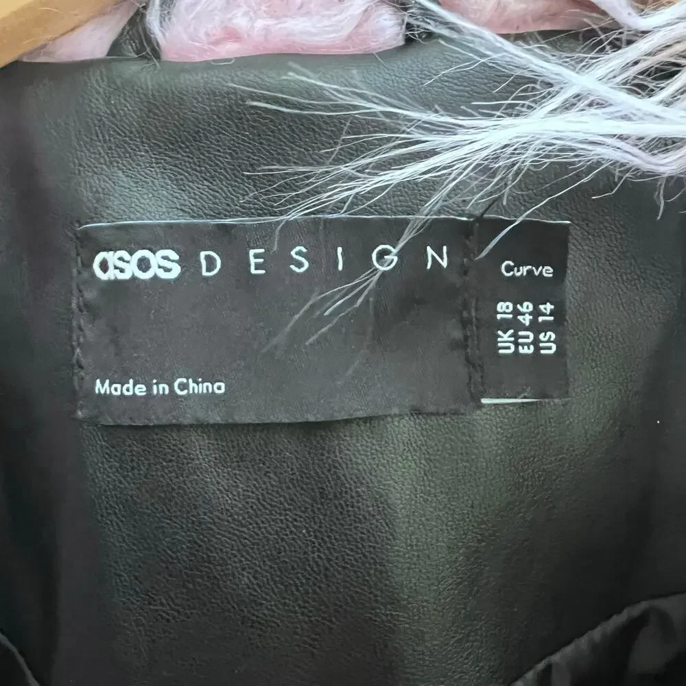 ASOS DESIGN Brog‎ Cuff Faux Leather Black & Pink 70’s Retro Jacket Women's US 14